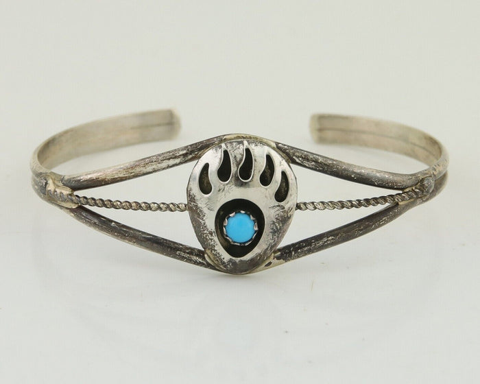 Navajo Paw Bracelet 925 Silver Blue Turquoise Native American Artist C.80's
