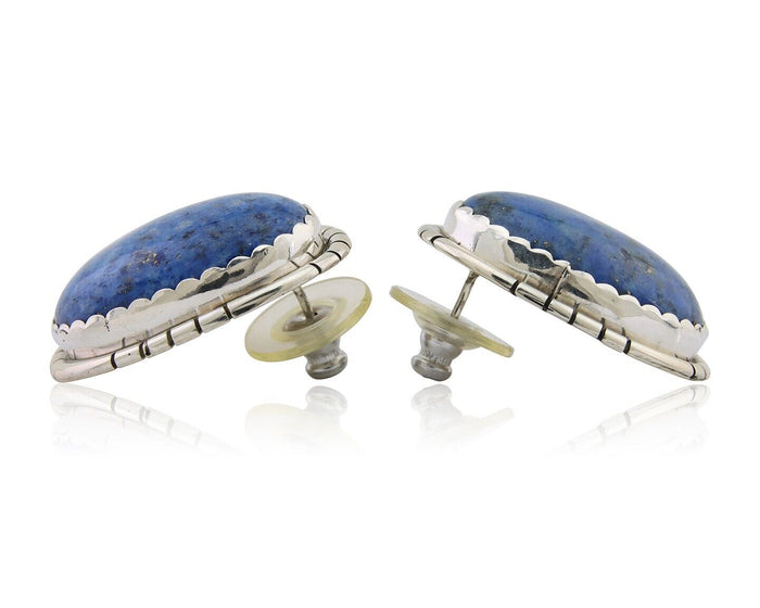 Navajo Paw Earrings 925 Silver Blue Denim Lapis Native American Artist C.80's