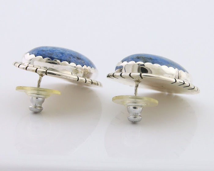 Navajo Paw Earrings 925 Silver Blue Denim Lapis Native American Artist C.80's