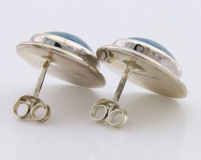 Navajo Paw Earrings 925 Silver Blue Denim Lapis Native American Artist C.80's