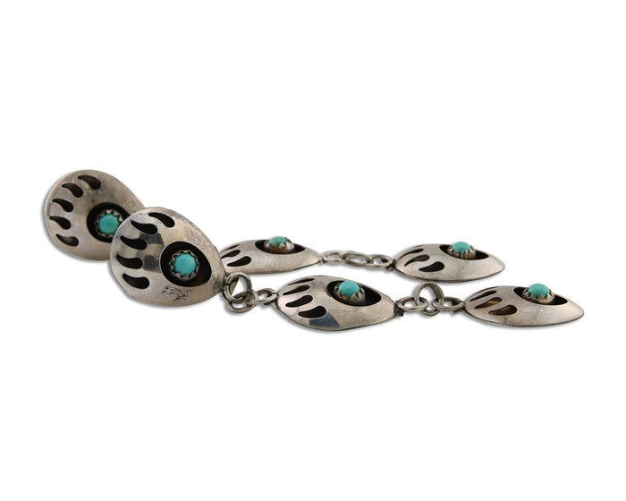 Navajo Paw Earrings 925 Silver Kingman Turquoise Native American Artist C.80's