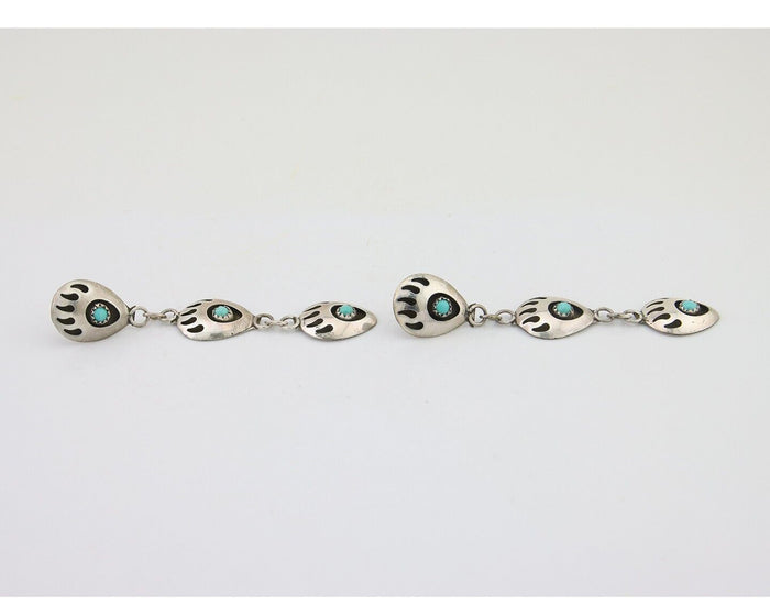 Navajo Paw Earrings 925 Silver Kingman Turquoise Native American Artist C.80's