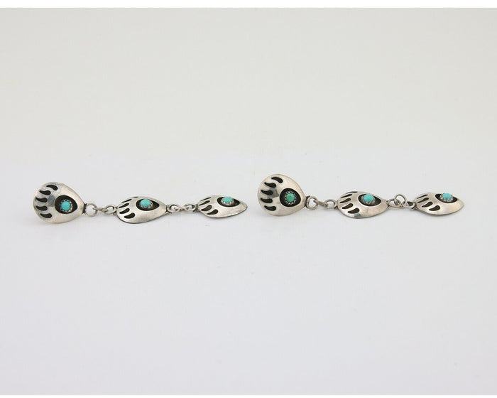 Navajo Paw Earrings 925 Silver Kingman Turquoise Native American Artist C.80's