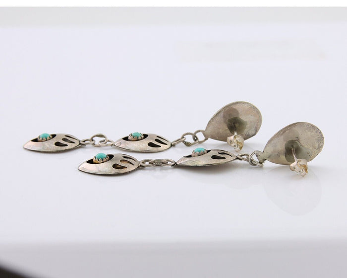 Navajo Paw Earrings 925 Silver Kingman Turquoise Native American Artist C.80's