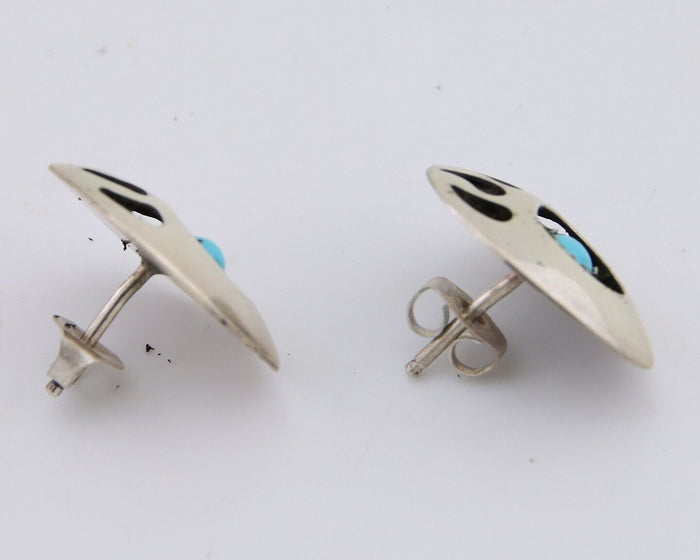 Navajo Paw Earrings 925 Silver Natural Turquoise Native American Artist C.80s