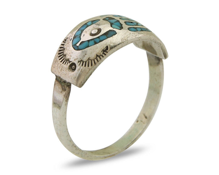 Navajo Paw Ring 925 Silver Turquoise Native Artist C.80's