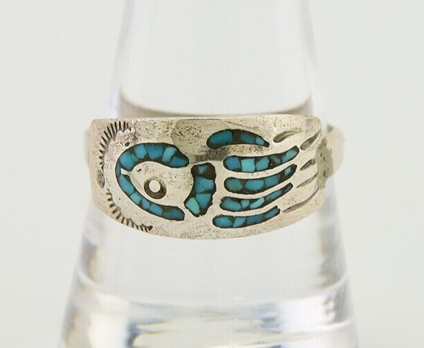 Navajo Paw Ring 925 Silver Turquoise Native Artist C.80's