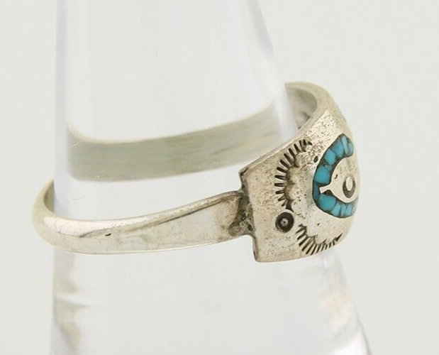 Navajo Paw Ring 925 Silver Turquoise Native Artist C.80's