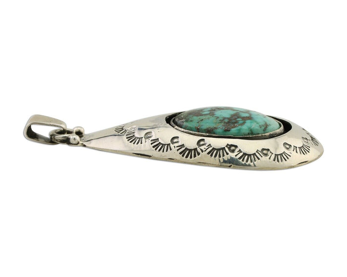 Navajo Pendant 925 Silver Blue Gem Turquoise Artist Signed MC C.80's
