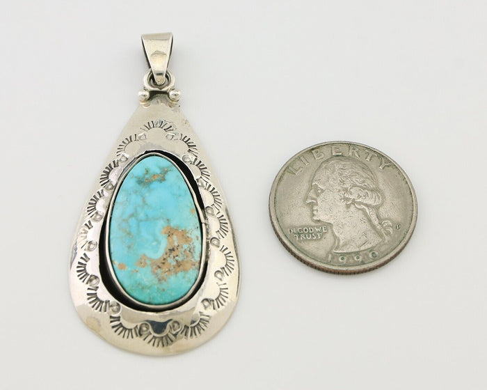 Navajo Pendant 925 Silver Blue Gem Turquoise Artist Signed MC C.80's