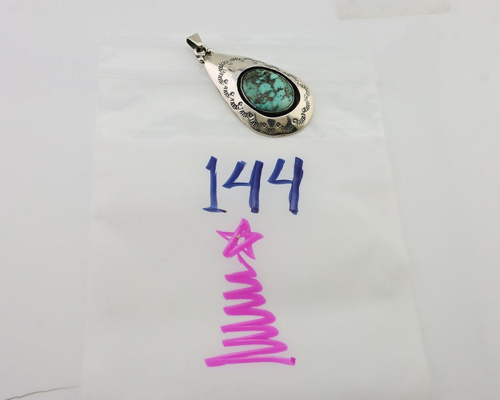 Navajo Pendant 925 Silver Blue Gem Turquoise Artist Signed MC C.80's