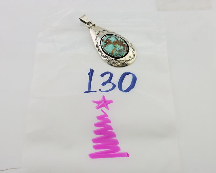 Navajo Pendant 925 Silver Blue Gem Turquoise Artist Signed MC C.80's