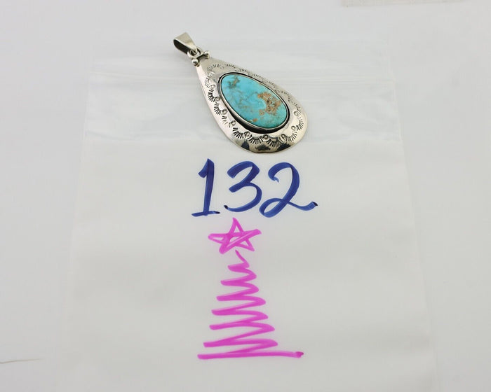 Navajo Pendant 925 Silver Blue Gem Turquoise Artist Signed MC C.80's