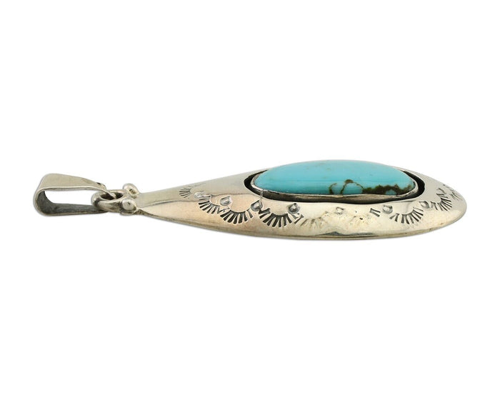 Navajo Pendant 925 Silver Blue Turquoise Artist Signed MC C.80's