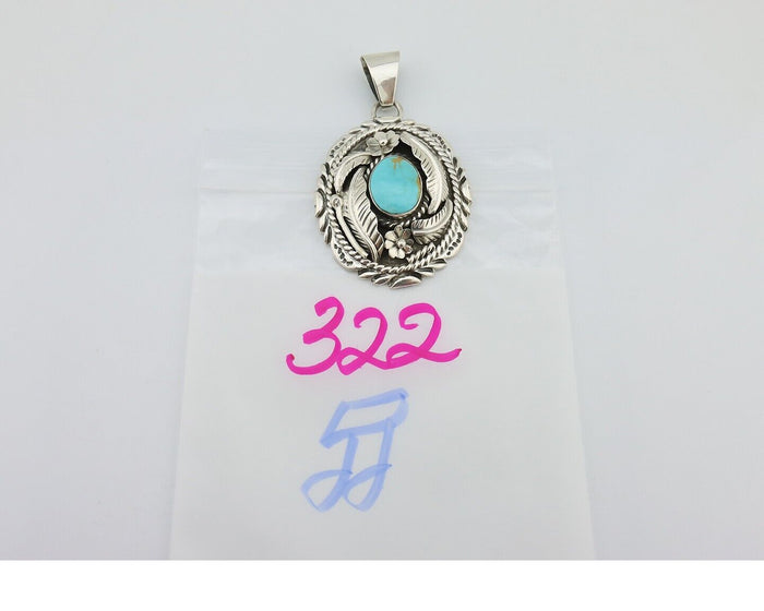 Navajo Pendant 925 Silver Blue Turquoise Native American Artist C.80's