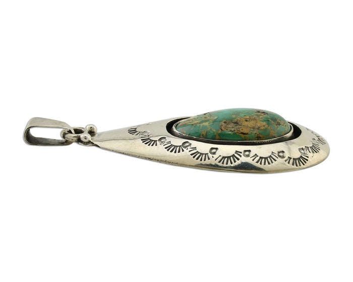 Navajo Pendant 925 Silver Green Turquoise Artist Signed MC C.80's