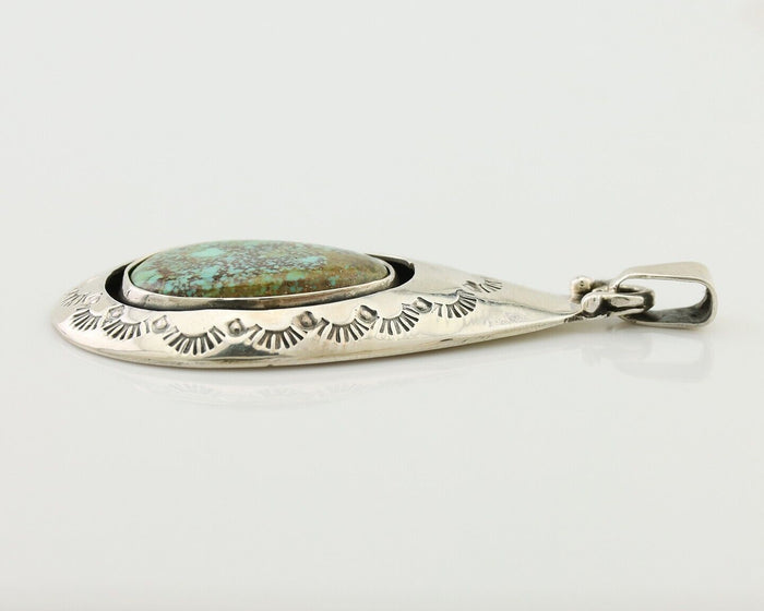 Navajo Pendant 925 Silver Green Turquoise Artist Signed MC C.80's