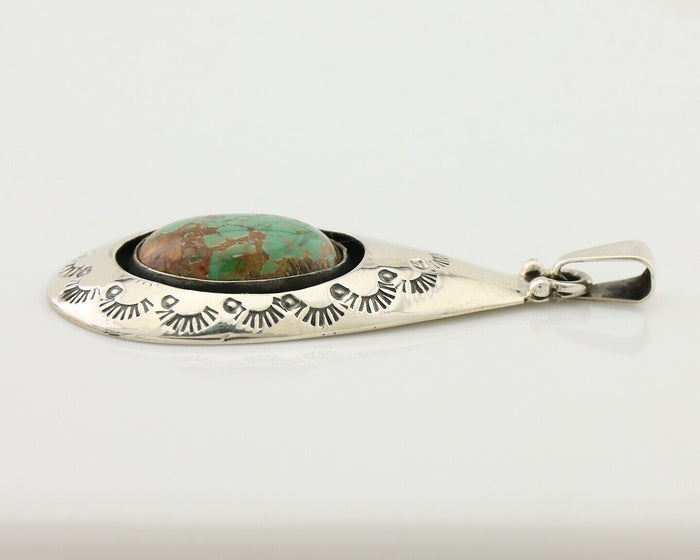 Navajo Pendant 925 Silver Green Turquoise Artist Signed MC C.80's