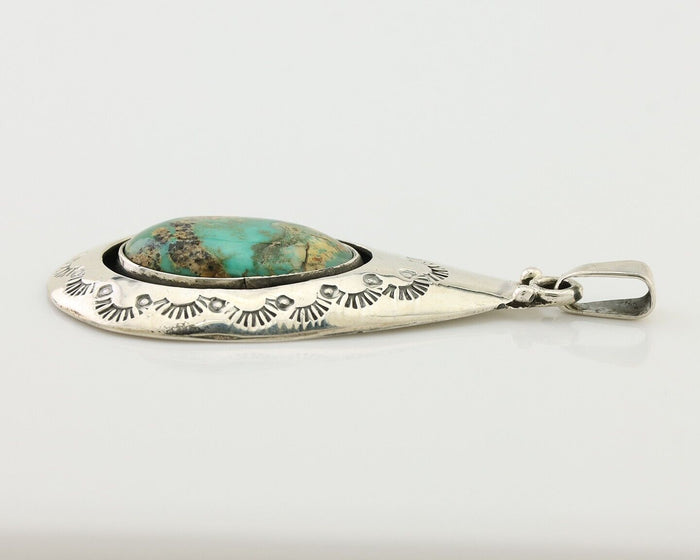 Navajo Pendant 925 Silver Green Turquoise Artist Signed MC C.80's