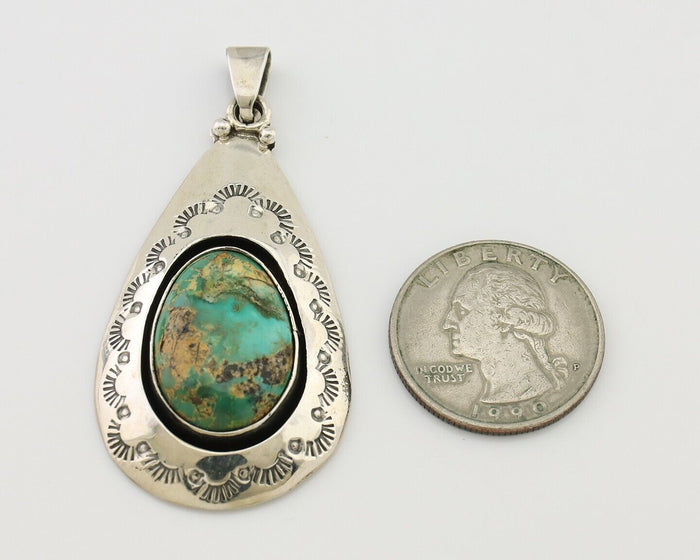 Navajo Pendant 925 Silver Green Turquoise Artist Signed MC C.80's