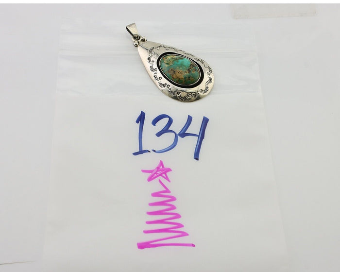 Navajo Pendant 925 Silver Green Turquoise Artist Signed MC C.80's