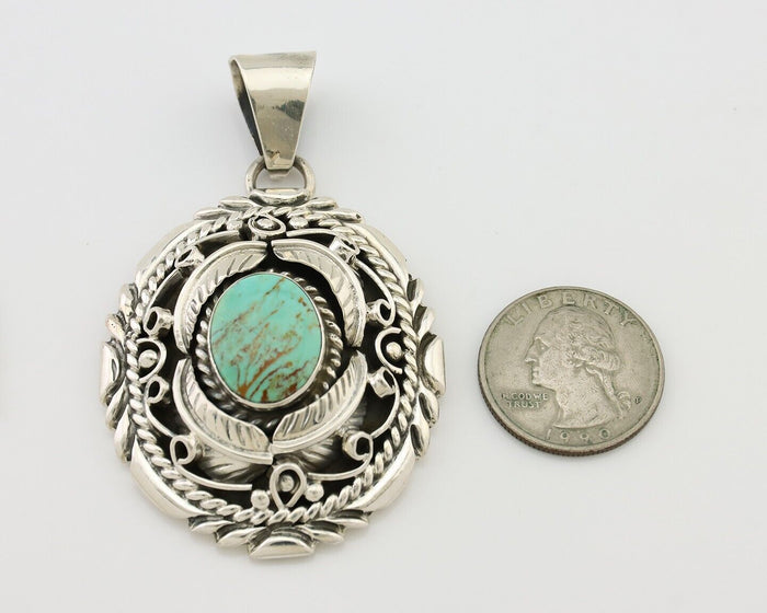 Navajo Pendant 925 Silver Kingman Turquoise Native American Artist C.80s