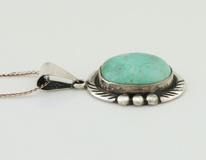 Navajo Pendant 925 Silver Kingman Turquoise Signed Sun Rise C.90's