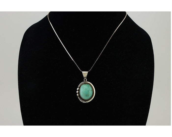 Navajo Pendant 925 Silver Kingman Turquoise Signed Sun Rise C.90's