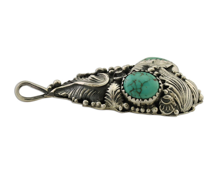 Navajo Pendant 925 Silver Natural Bisbee Turquoise Signed Tom Willeto C.80's