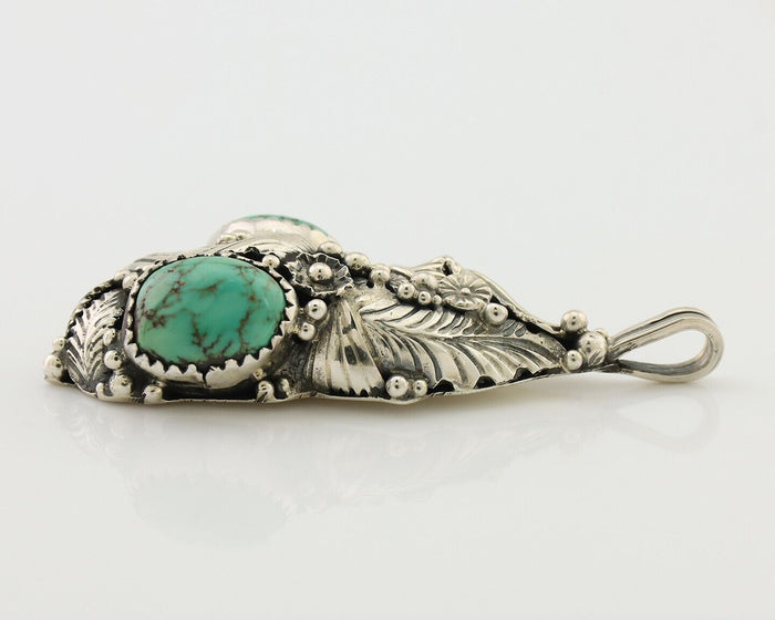Navajo Pendant 925 Silver Natural Bisbee Turquoise Signed Tom Willeto C.80's