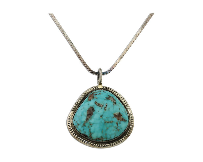 Navajo Pendant 925 Silver Natural Blue Turquoise Artist Signed G Yazzie C.80's