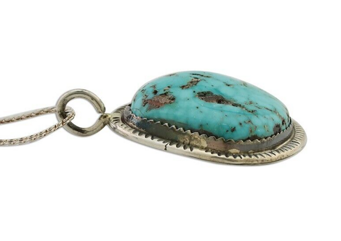Navajo Pendant 925 Silver Natural Blue Turquoise Artist Signed G Yazzie C.80's