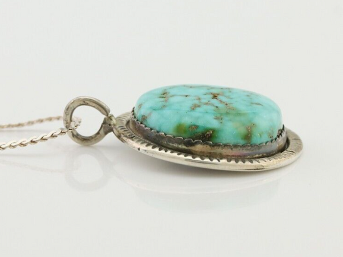 Navajo Pendant 925 Silver Natural Blue Turquoise Artist Signed G Yazzie C.80's