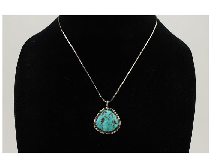 Navajo Pendant 925 Silver Natural Blue Turquoise Artist Signed G Yazzie C.80's