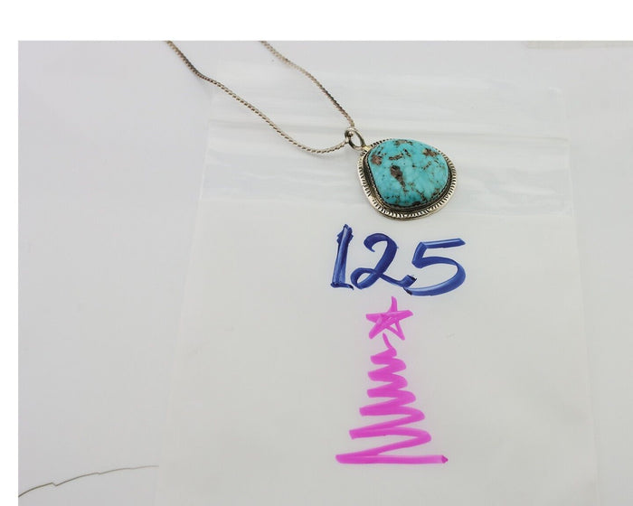 Navajo Pendant 925 Silver Natural Blue Turquoise Artist Signed G Yazzie C.80's