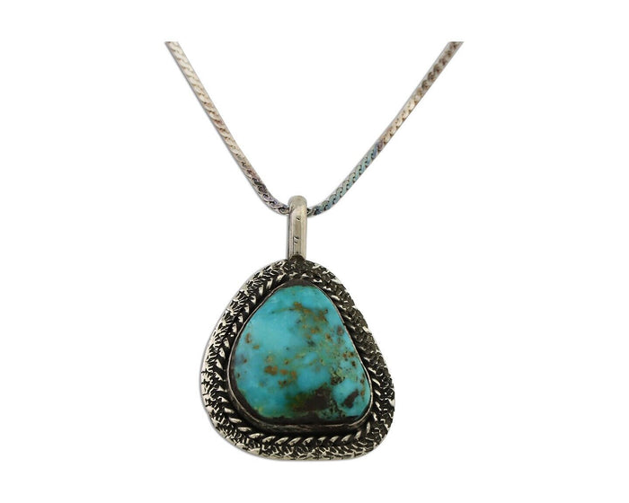 Navajo Pendant 925 Silver Natural Blue Turquoise Artist Signed Tom Willeto C.80s