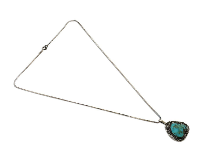 Navajo Pendant 925 Silver Natural Blue Turquoise Artist Signed Tom Willeto C.80s