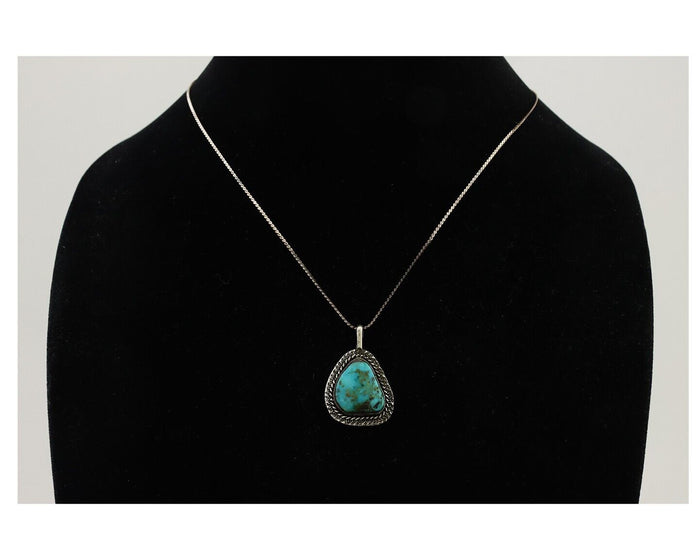 Navajo Pendant 925 Silver Natural Blue Turquoise Artist Signed Tom Willeto C.80s