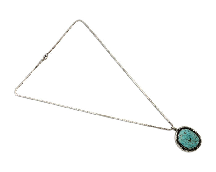 Navajo Pendant 925 Silver Natural Blue Turquoise Artist Signed Yazzie C.80's