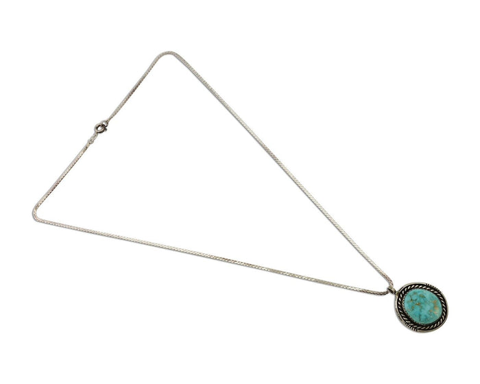 Navajo Pendant 925 Silver Natural Blue Turquoise Artist Signed Yazzie C.80's