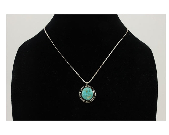 Navajo Pendant 925 Silver Natural Blue Turquoise Artist Signed Yazzie C.80's