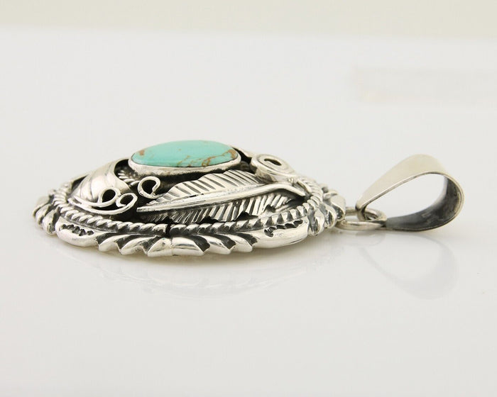 Navajo Pendant 925 Silver Natural Blue Turquoise Native American Artist C.80's