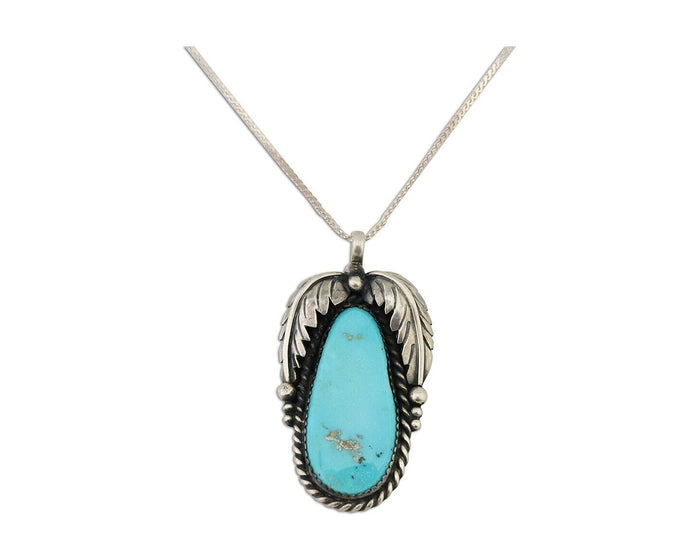 Navajo Pendant 925 Silver Natural Blue Turquoise Native American Artist C.90s