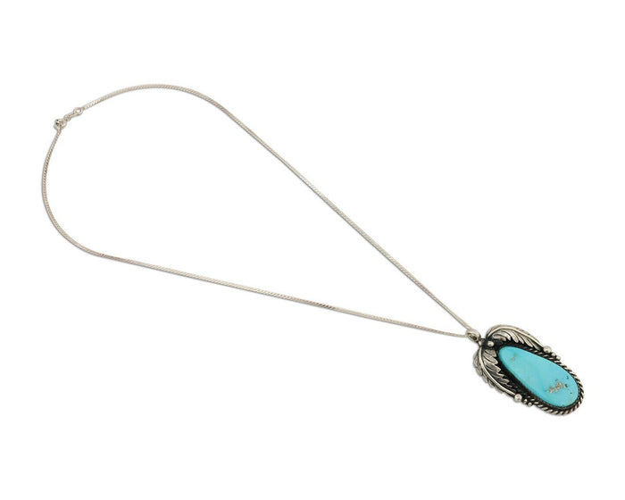 Navajo Pendant 925 Silver Natural Blue Turquoise Native American Artist C.90s