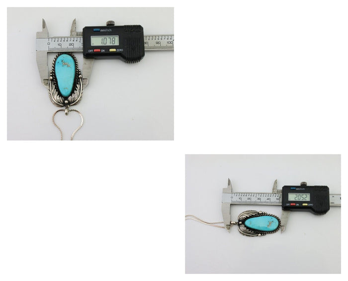 Navajo Pendant 925 Silver Natural Blue Turquoise Native American Artist C.90s