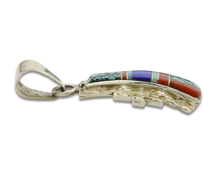 Navajo Pendant 925 Silver Natural Gemstone Handmade Native American Artist C80s