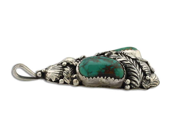 Navajo Pendant 925 Silver Natural Mined High Grade Turquoise Signed Tom Willeto