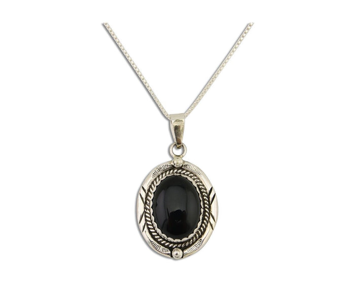 Navajo Pendant 925 Silver Natural Onyx Native American Artist Nancy Edtissy C80s