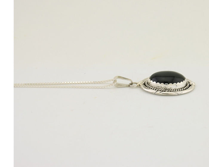 Navajo Pendant 925 Silver Natural Onyx Native American Artist Nancy Edtissy C80s