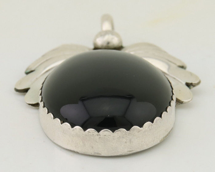 Navajo Pendant 925 Silver Natural Onyx Native Artist Signed NS C.80's